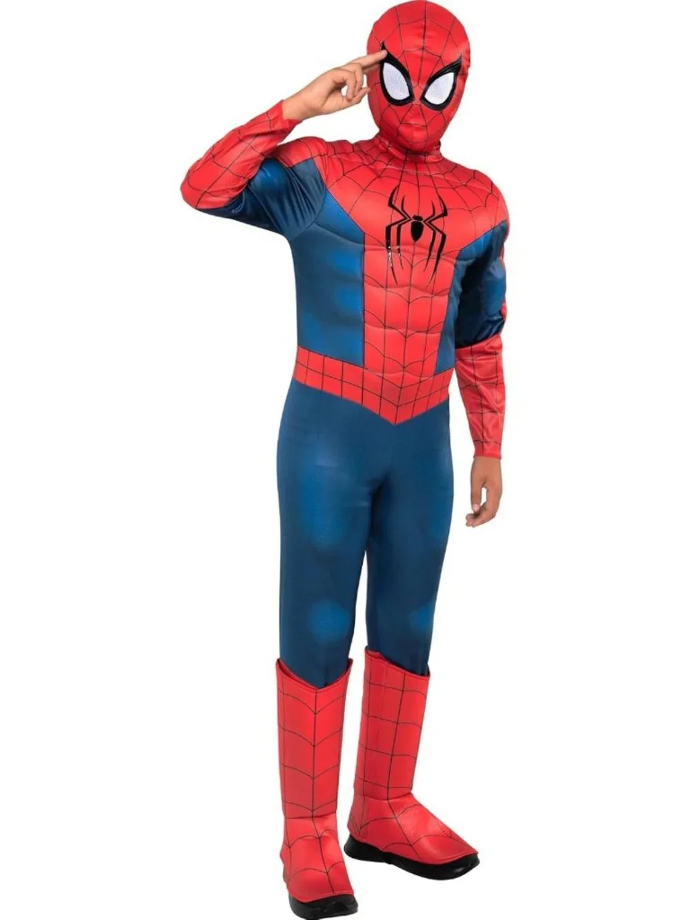 Youth Spider-Man Halloween Costume - Premium Padded Jumpsuit & Fabric Mask